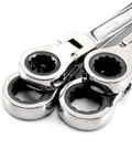 Close-up view of 12 Piece Ratchet Spanner Set With 180 Degree Pivoting Head For Tight Spaces, showing durable anti rust wrench heads.
