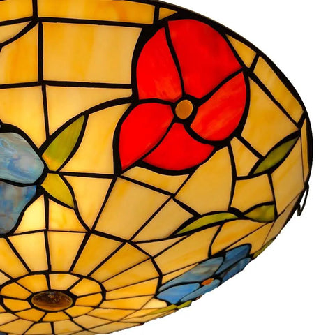 Tiffany Style 3 Light Ceiling Light 16 Inch Stained Glass Flush Mount Handmade Eye Catching Jewel Tone Fixture