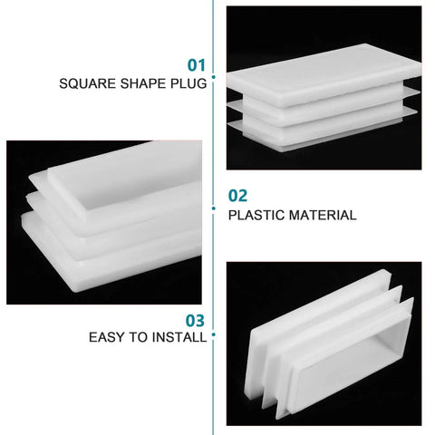 Stacked white plastic square table leg glide caps 20 pack, chair foot plugs, sleek and easy install for home and office use