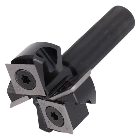 Professional Surfacing Bit With Solid Carbide Construction Built For Smooth Spoilboard Finishing In Woodworking Shops And Heavy Duty Router Projects That Keep Your Workshop Running Hot close-up of solid carbide surfacing bit with 1/2 inch shank and 1-1/2 inch diameter.