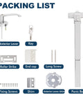 Packing list showing parts of the Heavy Duty Stainless Steel Panic Bar Exit Device With Exterior Lever And 5 Keys For 27 To 40 Inch Wood Or Metal Doors Commercial Emergency Door Hardware Built Tough And Rustproof Ready For High Traffic.