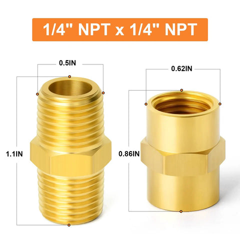 12 Piece Brass Pipe Fitting Set With Hex Nipple And Hex Coupler One Quarter Inch NPT Male To One Quarter Inch NPT Female Threads