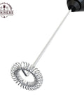 Handheld Electric Milk Frother And Drink Mixer Creates Rich Creamy Foam In Seconds With Stainless Steel Whisk shown from top angle.