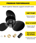 Beefed-Up 3 Blade Aluminum Outboard Propeller 15.25 Inch Diameter 15 Pitch Right Hand Rotation with installation kit components.