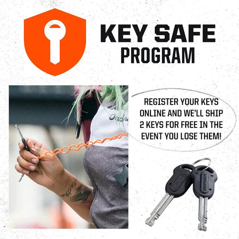 New York Fahgettaboutit Mini Bike U Lock With 18mm Hardened Shackle keys and key safe program information