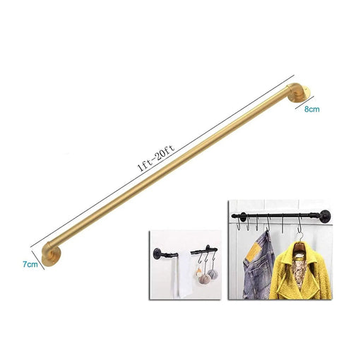 Industrial Pipe Stair Handrail Kit Golden Wall Mounted Railing System, 1-20ft long, 8cm diameter, for home stairs or lofts.