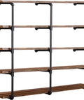 Industrial Iron Pipe Shelf Bracket Set For Wall Mount Open Bookshelf Black Vintage Retro Look 52 Inch Tall 12 Inch Deep No Brainer DIY Shelving Unit Three Piece Frame Kit Wood Planks Not Included installed view