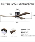 Neojoyoenix 52" Flush Mount Solid Wood Blades Ceiling Fan with Lights Remote Control,Quiet DC Motor, 6 Speed,Reversible for Patio Living Room, Bedroom, Office,Indoor.(Matte Black) dimensions and features.