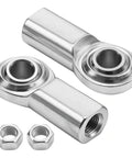 Heavy Duty 3/8 Inch Bore Rod End Bearings With Right Handed Female Thread And Jam Nuts Built Like A Tank For Hydraulic Auto Machinery Rock Solid Wear Resistant Steel Construction 2 Pack showing two polished steel bearings and nuts.