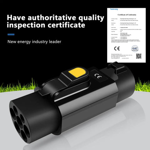 Top Shelf J1772 To GBT EV Adapter, compact 32A connector with certification, designed for easy EV charging compatibility.