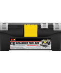 Heavy Duty Plastic Organizer Box For Workshops And Garages With Removable Tray And Lid Durable Tool Storage Solution In Black 12 Inch