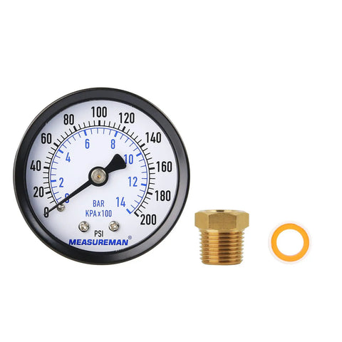 Well Pump Pressure Gauge With Two Inch Dial For Do It Yourself Water Testing Zero To Two Hundred Psi Per Bar One Quarter