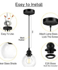 Easy installation guide for Dope Matte Black Pendant Light For Kitchen Island With Clear Glass Globe Shade, features E26 base.