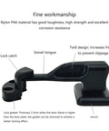 T-Shaped Car Door Holder Retainer Baggage Catch Latches Keep Doors Open Secure For Motorhomes Cars And Yachts With Easy Nylon ABS Installation No Tools Needed close-up showing lock catch and swivel tongue.