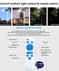 Solar Powered Led Floodlight With Remote And Adjustable Bracket Delivers Kickass Outdoor Security Glow showing control method and remote features.