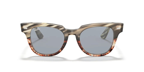 Unisex Dope Meteor Square Sunglasses Model RB2168 With Grey Gradient Brown Stripe And Blue Mirrored Gold Lenses 50 mm Frame 100 Percent UV Protection Prescription Ready. Front view.