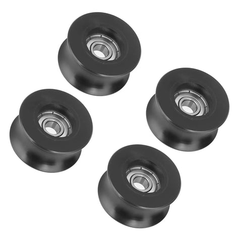 Set Of 4 Nylon Coated U Type Pulley Wheel Bearings 8x39.5x20.1mm Rail Ball Bearings For Smooth Quiet Motion In DIY Gearhead Projects And Equipment With Grease Packed For Easy Install And Low Maintenance, four black pulley bearings