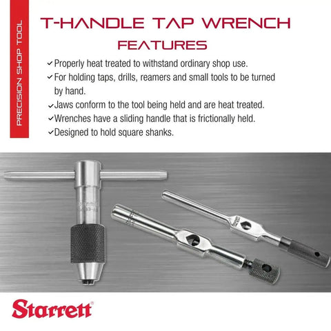 Beefy T Handle Tap Wrench For Holding Taps Drills Reamers And Small Tools Quarter To Half Inch Capacity shown with features