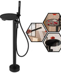 Matte Black Freestanding Bathtub Faucet With Shelf, Floor Mount Tub Filler, Handheld Brass Mixer, And Shower Faucets Kit