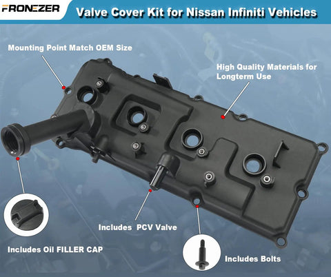 Valve Cover Kit With Gaskets, Bolts, Oil Filler Cap And PCV Valve For 2004 To 2017 Nissan NV2500 NV3500 Armada Titan Pathfinder