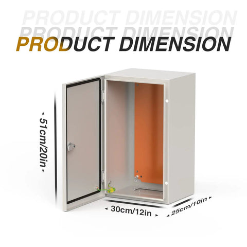 IP66 Waterproof Steel Electrical Enclosure Box, 20 X 12 X 10 Inches, open view showing orange liner and mounting plate