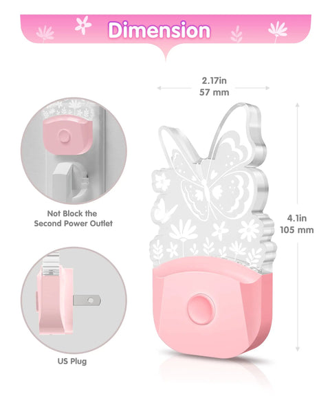 Led Kids Night Light Butterfly With 8 RGB Color Changing Lights, Dusk To Dawn Sensor, Acrylic Nursery Nightlight dimensions