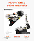 Metal Horizontal Band Saw With 7 By 12 Inch Rectangular Cutting Capacity, Dual 110V To 220V Power, 1.1 kW Motor