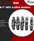 15Pcs 5C Collet Set From One Eighth Inch To One Inch For CNC Milling And Engraving Machines displayed with clear size markings