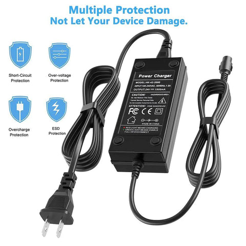 Universal 24V 1.5A Battery Charger That Plays Nice With Razor E100 E200 E300 E500 and Pocket Mod Dirt Bikes 3 Prong 12mm Connector
