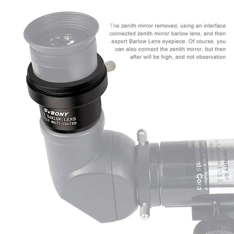 Close-up of 2x Barlow Lens for 1.25 Inch Eyepieces With M42 Thread, Multi Coated Broadband Green Film, Telescope Accessory on setup