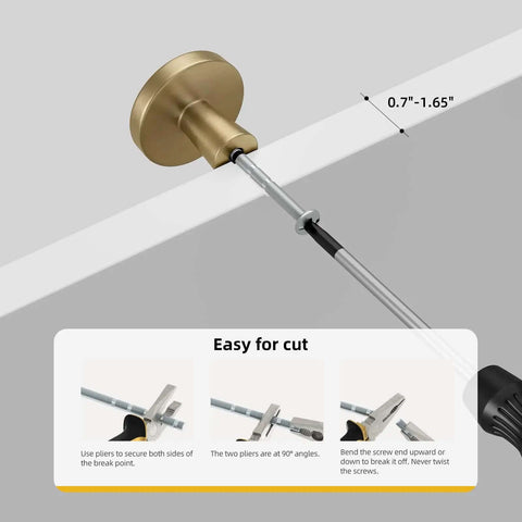Installation guide for 5 Pack Champagne Bronze Cabinet Knobs Round Zinc Alloy Mushroom Style with cut-to-fit measurement.