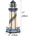 Blue Lighthouse Tiffany Style Stained Glass Table Lamp 5x5x11 Inch Accent Night Light showcasing 2700K LED design