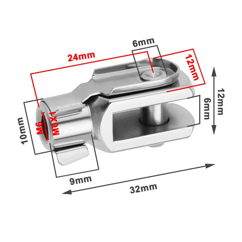 Two Pack M6x1 Thread 32mm Length Beefy Air Cylinder Rod Clevis End Yoke Fork Joint With Spring Pin Zinc Plated Steel For Electronic Automatic Equipment And Heavy Duty Automation Projects, 6mm bore