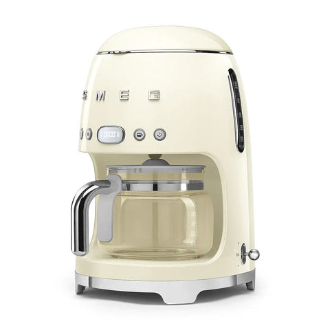 Retro Fifties Style Drip Coffee Maker With 10 Cup Glass Carafe, Auto Start, No Fuss Keep Warm Plate, And Two Brew Strengths, Cream Finish