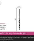 18 Inch Auger Drill Bit for Bulbs and Roots, Heavy Duty Garden Attachment, shown with dimensions of 18-inch length and 1-1/4 inch diameter