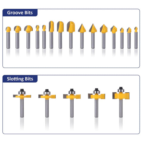 Groove and slotting bits from Pro Grade 70 Piece Router Bit Set With 1 Quarter Inch Shank, Tungsten Carbide Bits For Woodworking