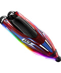 Top view of High Speed Remote Control Boat With Dual Brushless Motors, 360 Degree Rotation, LED lights on red finish