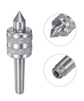MT2 Live Center for CNC Lathe in silver, Morse Taper Precision Medium Duty Rotary Knurling Live Center, shown from multiple angles