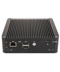 Top Shelf Micro Firewall Appliance Mini Pc With Pentium Gold 6405u Processor And Four 2.5Gbe Lan Ports showing ports and power button.