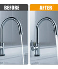 Before and after comparison of kitchen faucet performance with 4 Pack Universal Faucet Aerators With 15/16 Male Thread.