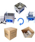 Super Power Industrial Grade Ultrasonic Cleaner With Digital Timer And Heating, stainless steel tank, unpacked with basket.