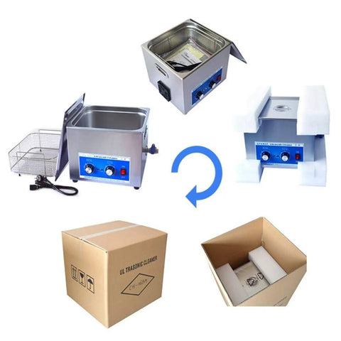 Super Power Industrial Grade Ultrasonic Cleaner With Digital Timer And Heating, stainless steel tank, unpacked with basket.