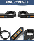 Universal 43 46mm Front Fork LED Turn Signals for Motorcycles 12V Amber Indicator Lights with Clamps Easy Install shown in package