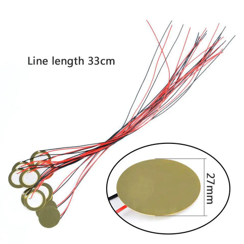 15 Pack Piezo Pickup Discs 27mm Thin 0.4mm With 13 Inch Leads For Acoustic Guitar And Drums, Pro Grade Brass And Ceramic