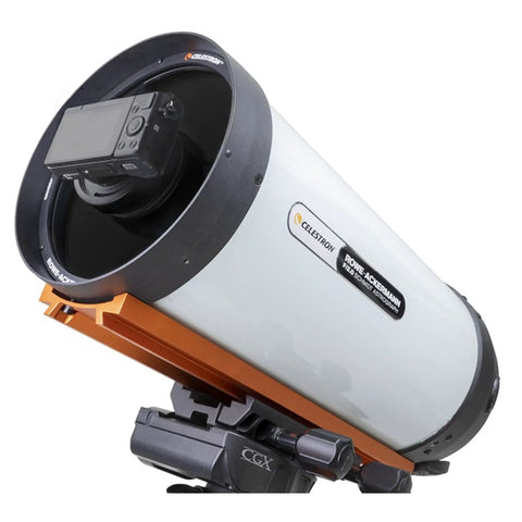 Sony E Mount T Ring For Terrestrial And Celestial Imaging With 42mm Thread attached to Celestron telescope and camera