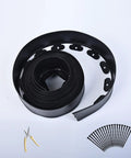 2 Inch Garden Edging Kit, 40 Ft Black Landscape Border With 80 Spikes And 1 Pruning Shears shown unrolled on white background