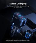Blazing 120W USB C Car Charger With Four Ports And PD 3.0 Quick Charge For iPhones Samsung Phones iPad Laptops And Dash Cams, highlighting stable charging with anti-skid design.