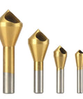 Titanium Coated Countersink Chamfer Tool Set For Metal Wood Plastic Deburring Drill Bits 4 Pcs HSS 4241 with 6 8 10 12 mm shanks