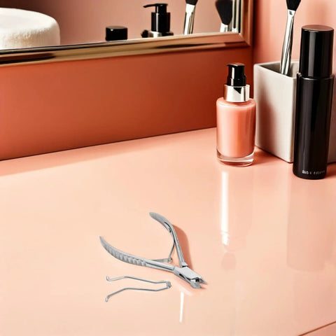 10 Pack Stainless Steel Nail Clipper Replacement Springs for Fingernail and Toenail Trimmers on pink vanity