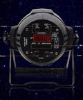 Heavy Duty 200W LED Flood Light Featuring Smooth Adjustable 25 Degree Beam Angle For Nightlife Bars Theater Stages And Commercial Venues Crisp 5600K Cool White Aluminum Spotlight rear control panel with display and input/output connections